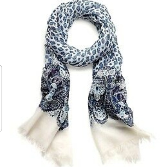 J.Jill Light Mosaic Scarf - cream, blues & a hint of maroon - Picture 1 of 8